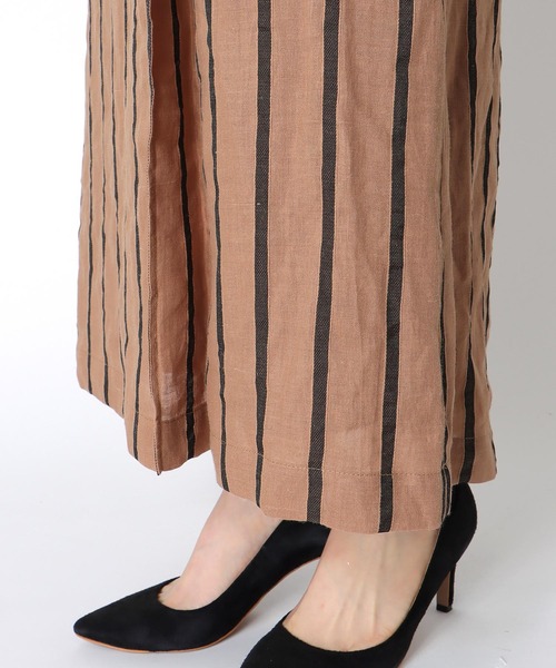 Jines（ジネス）の「リネンストライプ ラップ風スカート【セットアップ可】（スカート・レディース・ブラック/キャメル・38）」の13枚目の写真