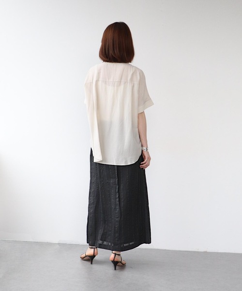 Jines（ジネス）の「リネンストライプ ラップ風スカート【セットアップ可】（スカート・レディース・ブラック/キャメル・38）」の4枚目の写真