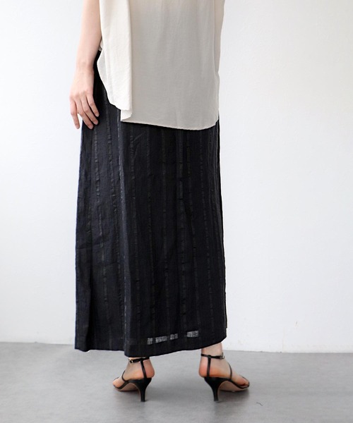 Jines（ジネス）の「リネンストライプ ラップ風スカート【セットアップ可】（スカート・レディース・ブラック/キャメル・38）」の6枚目の写真