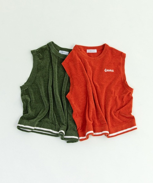 PAR ICI（パーリッシィ）の「emma チェーン刺繍 カレッジベスト（ベスト・レディース・オレンジ/カーキ/ネイビー・FREE）」の3枚目の写真