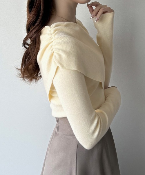 セール】アシンメトリークロスニットトップス（ニット/セーター