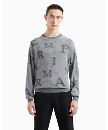 EMPORIO ARMANI | 【エンポリオ アルマーニ】セーター バージンウール ツートーンマイクロストライプ＆オールオーバーレタリング(ニット/セーター)