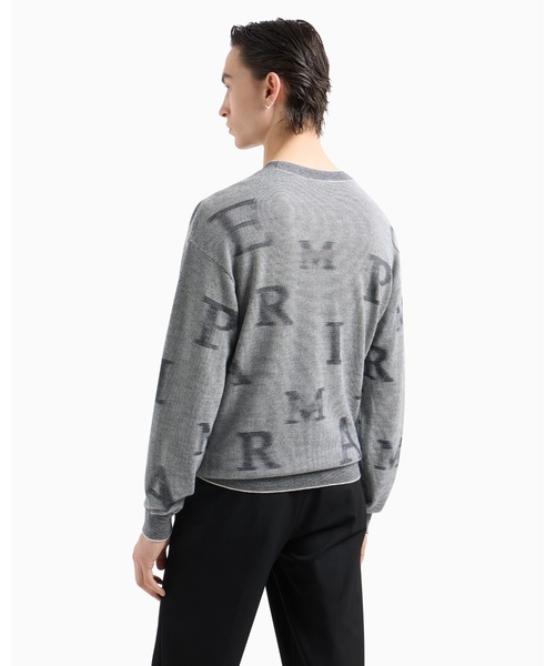 EMPORIO ARMANI（エンポリオアルマーニ）の「【エンポリオ アルマーニ】セーター バージンウール ツートーンマイクロストライプ＆オールオーバーレタリング（ニット/セーター・メンズ・ブルー系その他・LARGE/SMALL/X-SMALL）」の3枚目の写真