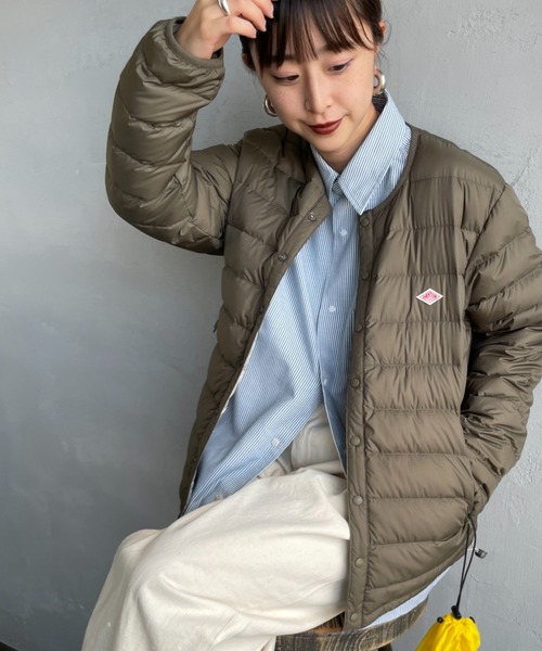 極美品☆【Danton】クルーネックインナーダウンジャケット オリーブ S DANTON | クルーネック インナーダウンジャケット WOMEN（ダウン