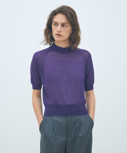 MACPHEE（マカフィー）の「シアーウールブレンド ハーフスリーブプルオーバー（ニット/セーター・レディース・ライトグレー/ネイビー/パープル・S）」の8枚目の写真