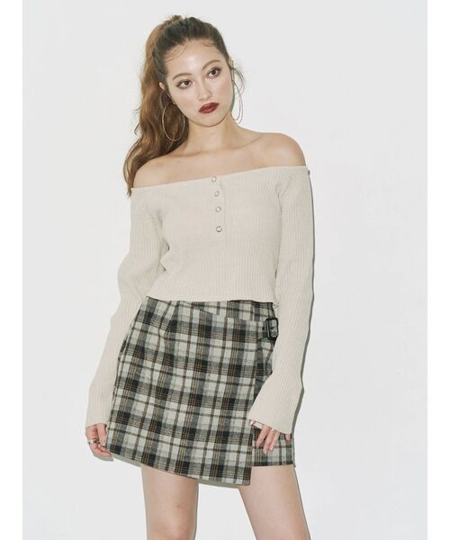 EVRIS（エヴリス）の「ラップチェックミニスカート【セットアップ着用可能】（スカート・レディース・ブラウン/グレー・SMALL/MEDIUM）」の3枚目の写真