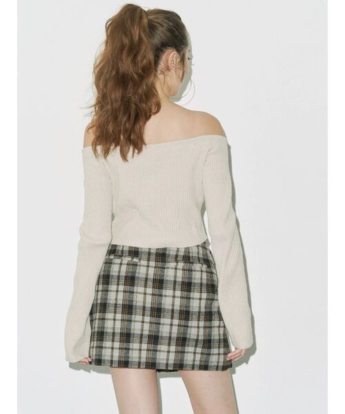 EVRIS（エヴリス）の「ラップチェックミニスカート【セットアップ着用可能】（スカート・レディース・ブラウン/グレー・SMALL/MEDIUM）」の4枚目の写真