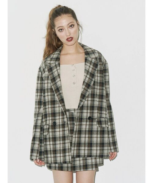 EVRIS（エヴリス）の「ラップチェックミニスカート【セットアップ着用可能】（スカート・レディース・ブラウン/グレー・SMALL/MEDIUM）」の7枚目の写真