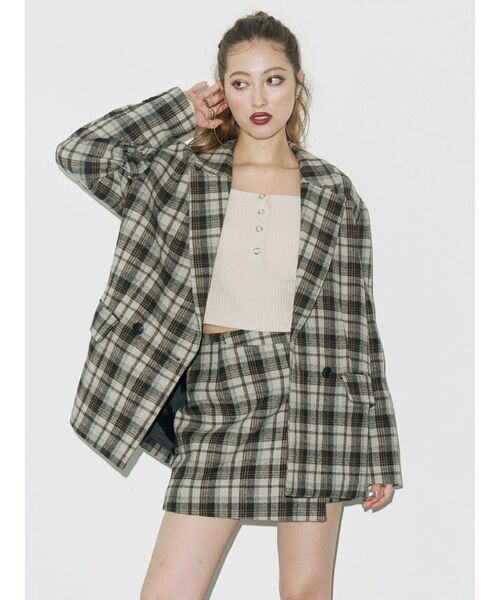 EVRIS（エヴリス）の「ラップチェックミニスカート【セットアップ着用可能】（スカート・レディース・ブラウン/グレー・SMALL/MEDIUM）」の8枚目の写真