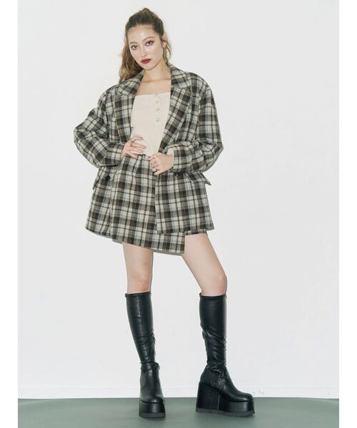 EVRIS（エヴリス）の「ラップチェックミニスカート【セットアップ着用可能】（スカート・レディース・ブラウン/グレー・SMALL/MEDIUM）」の10枚目の写真