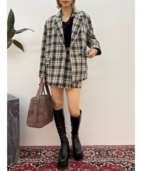 EVRIS（エヴリス）の「ラップチェックミニスカート【セットアップ着用可能】（スカート・レディース・ブラウン/グレー・SMALL/MEDIUM）」の18枚目の写真