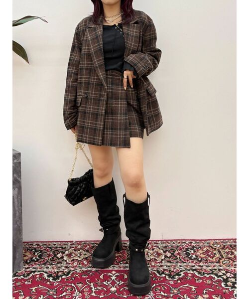 EVRIS（エヴリス）の「ラップチェックミニスカート【セットアップ着用可能】（スカート・レディース・ブラウン/グレー・SMALL/MEDIUM）」の21枚目の写真