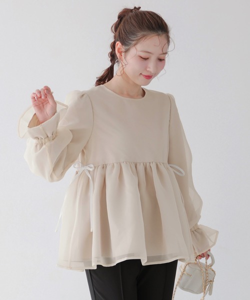 【新品未使用】Fitmore クリンクルシアーオーガンジーペプラムトップス クリンクルシアーオーガンジーペプラムトップス【宅配便】 | Fit more