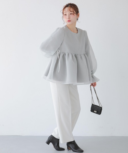 クリンクルシアーオーガンジーボリュームスリーブトップス（その他