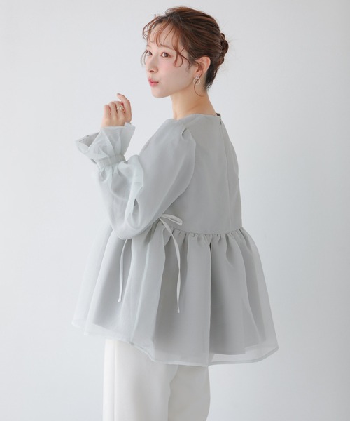 クリンクルシアーオーガンジーボリュームスリーブトップス 2025aw 新作 クリンクルシアーオーガンジーボリュームスリーブトップス（その他