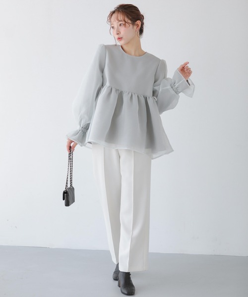 fitmore クリンクルシアーオーガンジーボリュームスリーブトップス クリンクルシアーオーガンジーボリュームスリーブトップス（その他