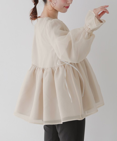 【新品未使用タグ付き】Fitmoreクリンクルシアーオーガンジーぺプラムトップス クリンクルシアーオーガンジーペプラムトップス【宅配便】 | Fit more