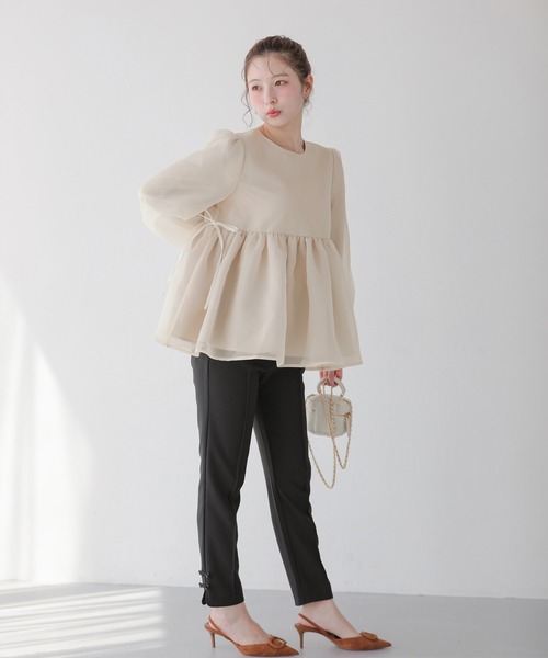 【新品未使用】Fitmore クリンクルシアーオーガンジーペプラムトップス クリンクルシアーオーガンジーペプラムトップス【宅配便】 | Fit more