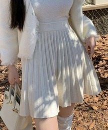 ニットスカート 秋冬 プリーツスカート ニット 黒 無地スカート ショートスカート