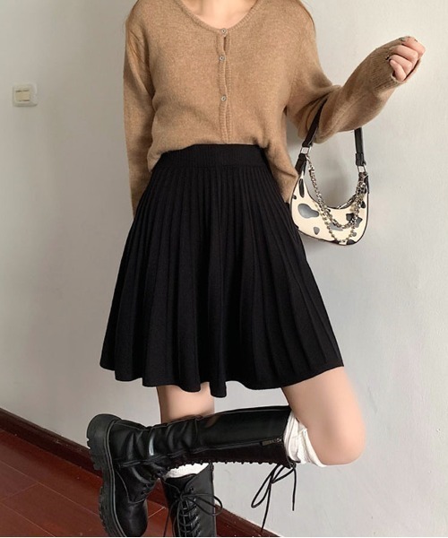 shoppinggo（ショッピングゴー）の「ニットスカート 秋冬 プリーツスカート ニット 黒 無地スカート ショートスカート（スカート・レディース・ブラック/ホワイト・FREE）」の10枚目の写真