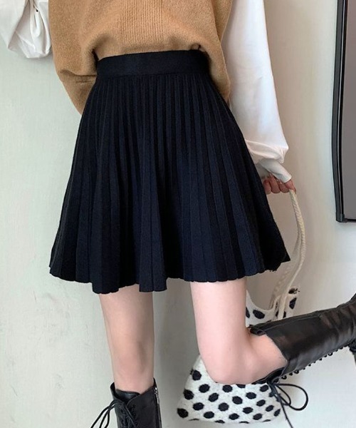 shoppinggo（ショッピングゴー）の「ニットスカート 秋冬 プリーツスカート ニット 黒 無地スカート ショートスカート（スカート・レディース・ブラック/ホワイト・FREE）」の13枚目の写真