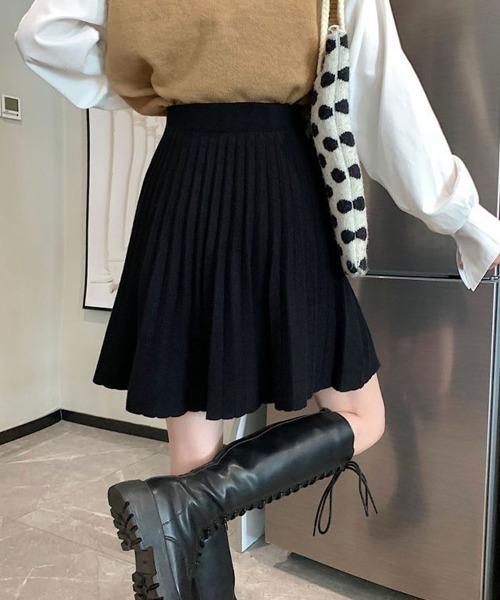 shoppinggo（ショッピングゴー）の「ニットスカート 秋冬 プリーツスカート ニット 黒 無地スカート ショートスカート（スカート・レディース・ブラック/ホワイト・FREE）」の14枚目の写真