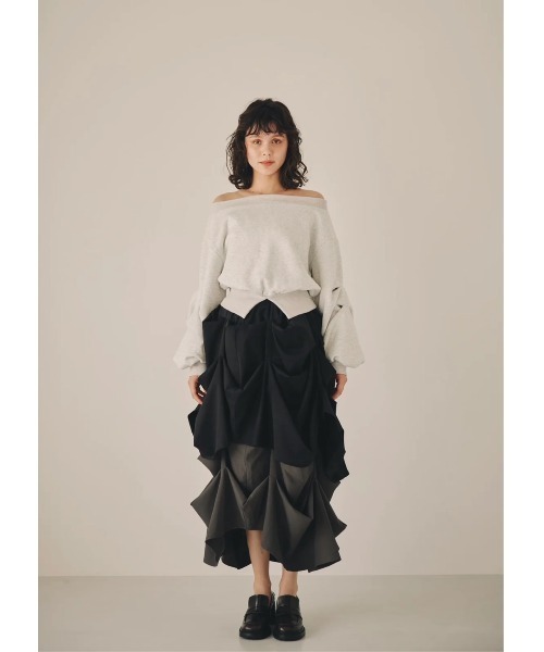 NOTREemor（ノートルエモア）の「elan drape skirt（スカート・レディース・チャコールグレー/ベージュ・FREE）」の10枚目の写真