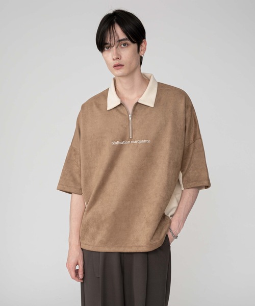 BROWNY（ブラウニー）の「BROWNY/【25年秋冬新作】フェイクスウェードドルマンハーフZIPT（Tシャツ/カットソー・メンズ・ブラウン/ライトグレー・MEDIUM/LARGE）」の4枚目の写真