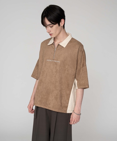 BROWNY（ブラウニー）の「BROWNY/【25年秋冬新作】フェイクスウェードドルマンハーフZIPT（Tシャツ/カットソー・メンズ・ブラウン/ライトグレー・MEDIUM/LARGE）」の5枚目の写真