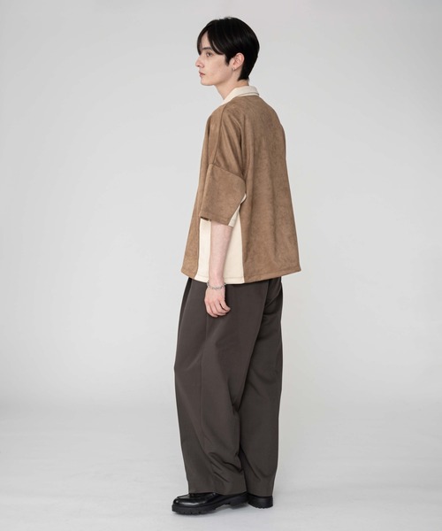 BROWNY（ブラウニー）の「BROWNY/【25年秋冬新作】フェイクスウェードドルマンハーフZIPT（Tシャツ/カットソー・メンズ・ブラウン/ライトグレー・MEDIUM/LARGE）」の7枚目の写真