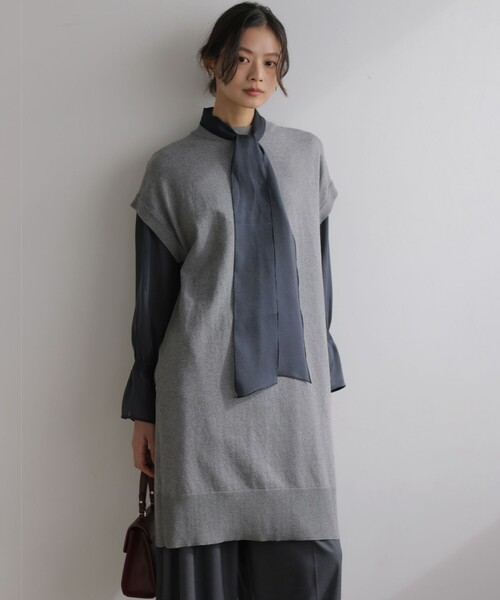 組曲(クミキョク)の「コットンカシミヤMIXチュニック丈ニットワンピース(ワンピース・レディース・アイボリー系/ネイビー系/ライトグレー系・F)」の12枚目の写真