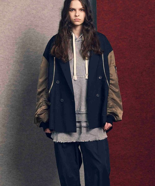 UNISEX》Prime-Over MA-1 Sleeve Double Breasted Curved Zip