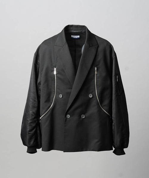 プライムオーバーMA-1スリーブダブルブレストカーブジップテーラードジャケット UNISEX》Prime-Over MA-1 Sleeve Double Breasted Curved Zip Tailored