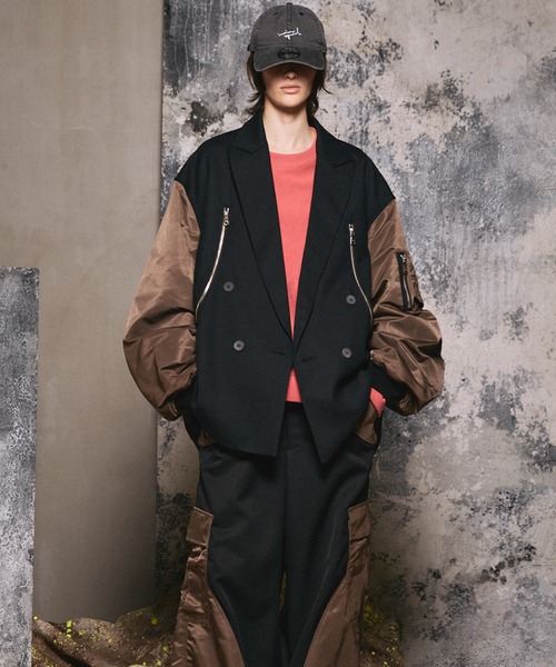 MAISON SPECIAL（メゾンスペシャル）の「《UNISEX》Prime-Over MA-1 Sleeve Double Breasted Curved Zip Tailored Jacket/プライムオーバーMA-1スリーブダブルブレストカーブジップテーラードジャケット【MAISON SPECIAL/メゾンスペシャル】（テーラードジャケット・メンズ・ブラック/カーキ・1/2）」の16枚目の写真