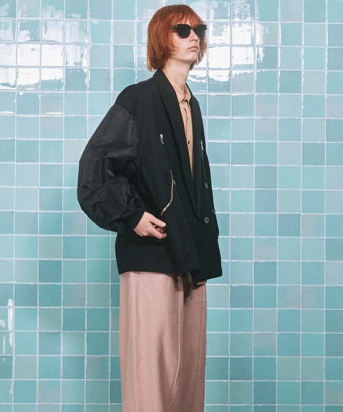 UNISEX》Prime-Over MA-1 Sleeve Double Breasted Curved Zip Tailored