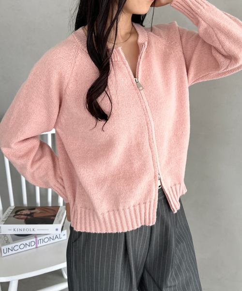 FEDERICO CASHMERE カシミヤ100％ Wジップ ニット ピンク セール】ダブルジップニットトップス（ニット/セーター）｜CLEA