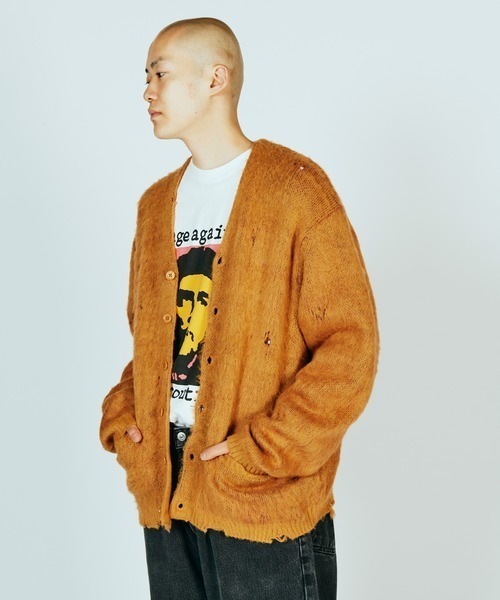 TOWNCRAFT(タウンクラフト)の「TOWNCRAFT / タウンクラフト DAMAGED SOLID SHAGGY CARDIGAN ダメージ加工(カーディガン/ボレロ・メンズ・ブラック×ブラック/ブラック/マスタード/グリーン・MEDIUM/LARGE/X-SMALL)」の6枚目の写真