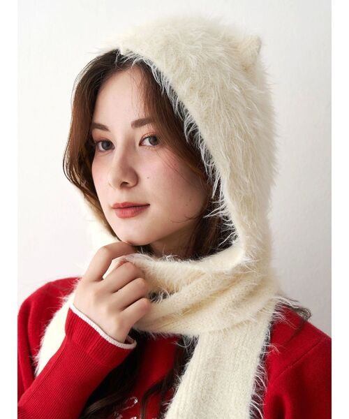 キャットシャギーマフラーキャップ（ニットキャップ/ビーニー