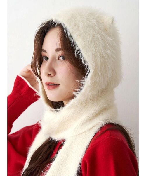 キャットシャギーマフラーキャップ（ニットキャップ/ビーニー