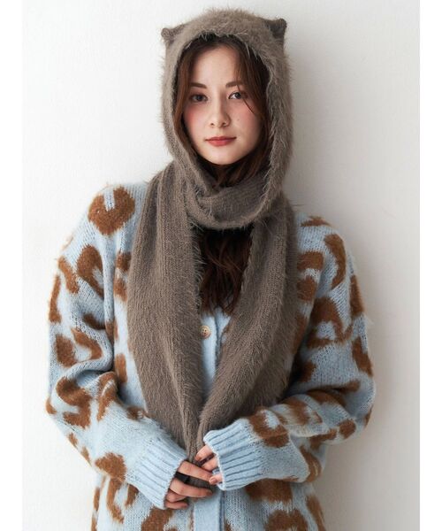 CALNAMUR（カルナムール）の「キャットシャギーマフラーキャップ（ニットキャップ/ビーニー・レディース・グレー/モカ/アイボリー・FREE）」の6枚目の写真