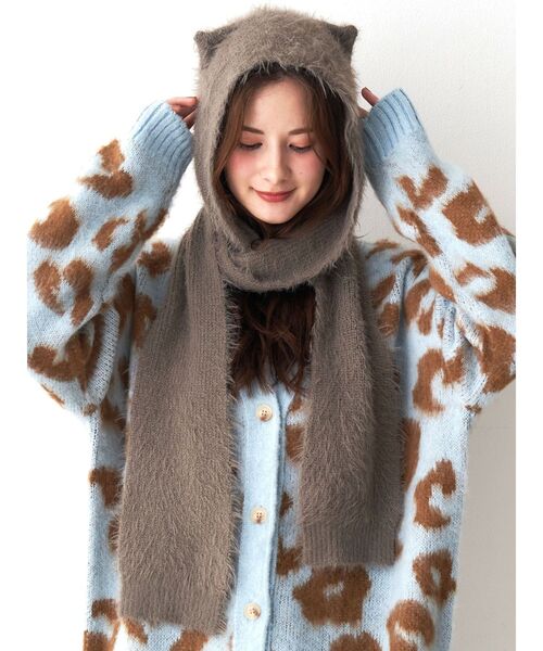 CALNAMUR（カルナムール）の「キャットシャギーマフラーキャップ（ニットキャップ/ビーニー・レディース・グレー/モカ/アイボリー・FREE）」の7枚目の写真