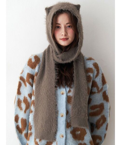 セール】キャットシャギーマフラーキャップ（ニットキャップ/ビーニー