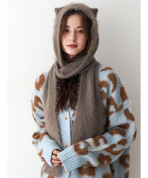 CALNAMUR（カルナムール）の「キャットシャギーマフラーキャップ（ニットキャップ/ビーニー・レディース・グレー/モカ/アイボリー・FREE）」の10枚目の写真