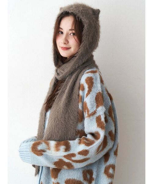 CALNAMUR（カルナムール）の「キャットシャギーマフラーキャップ（ニットキャップ/ビーニー・レディース・グレー/モカ/アイボリー・FREE）」の11枚目の写真