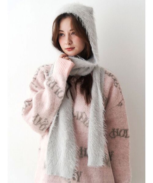 セール】キャットシャギーマフラーキャップ（ニットキャップ/ビーニー