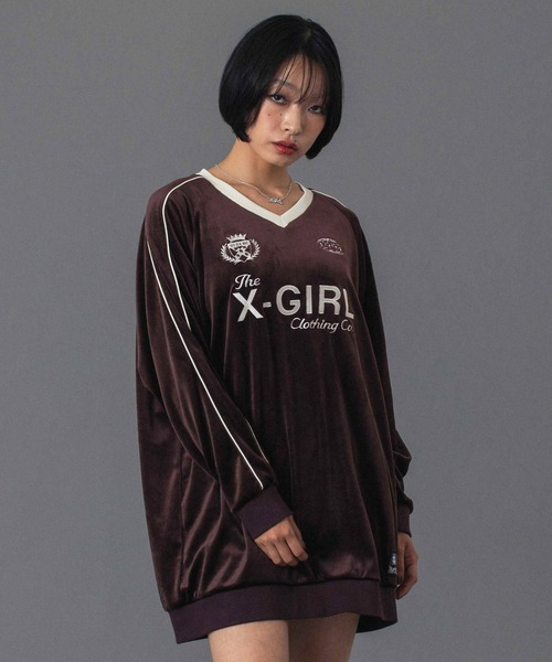 X-girl(エックスガール)の「VELOUR GAME SHIRT DRESS(ワンピース・レディース・ブラック/ライトブルー/ブラウン・S/M)」の2枚目の写真