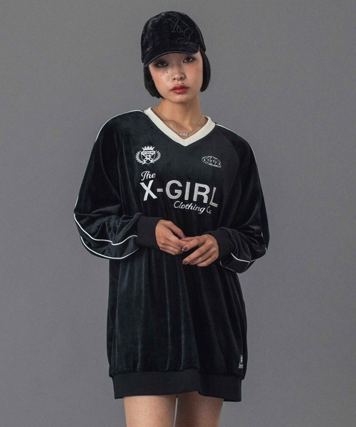 ワンピース X-girl VELOUR GAME SHIRT DRESS VELOUR GAME SHIRT DRESS（ワンピース）｜X-girl（エックスガール）の