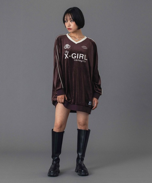 VELOUR GAME SHIRT DRESS（ワンピース）｜X-girl（エックスガール）の