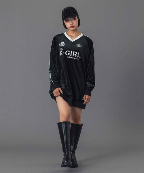 X-girl(エックスガール)の「VELOUR GAME SHIRT DRESS(ワンピース・レディース・ブラック/ライトブルー/ブラウン・S/M)」の6枚目の写真