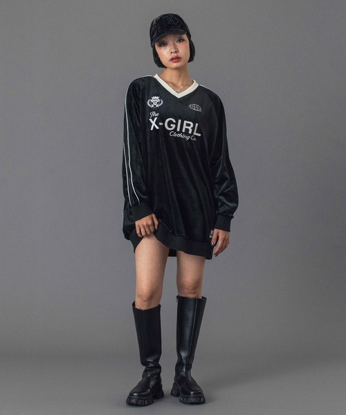 X-girl(エックスガール)の「VELOUR GAME SHIRT DRESS(ワンピース・レディース・ブラック/ライトブルー/ブラウン・S/M)」の7枚目の写真